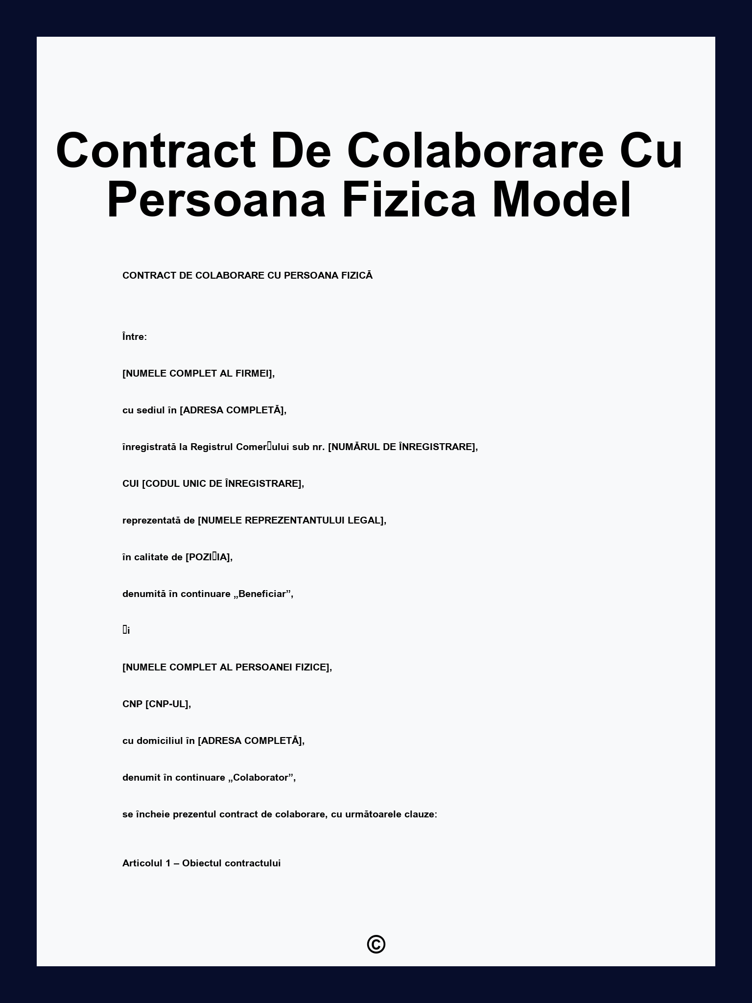 Contract De Colaborare Cu Persoana Fizica Model