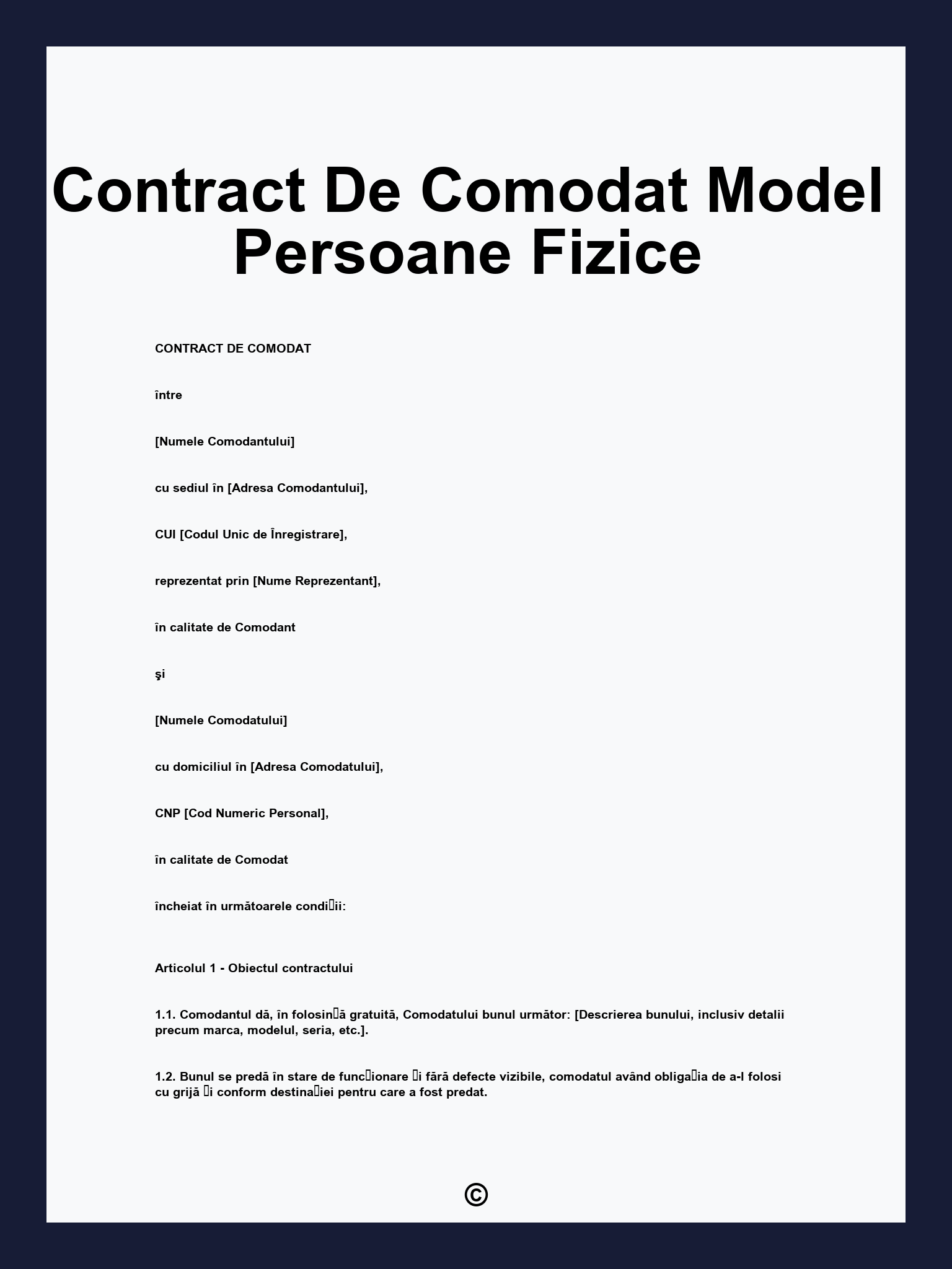 Contract De Comodat Model Persoane Fizice