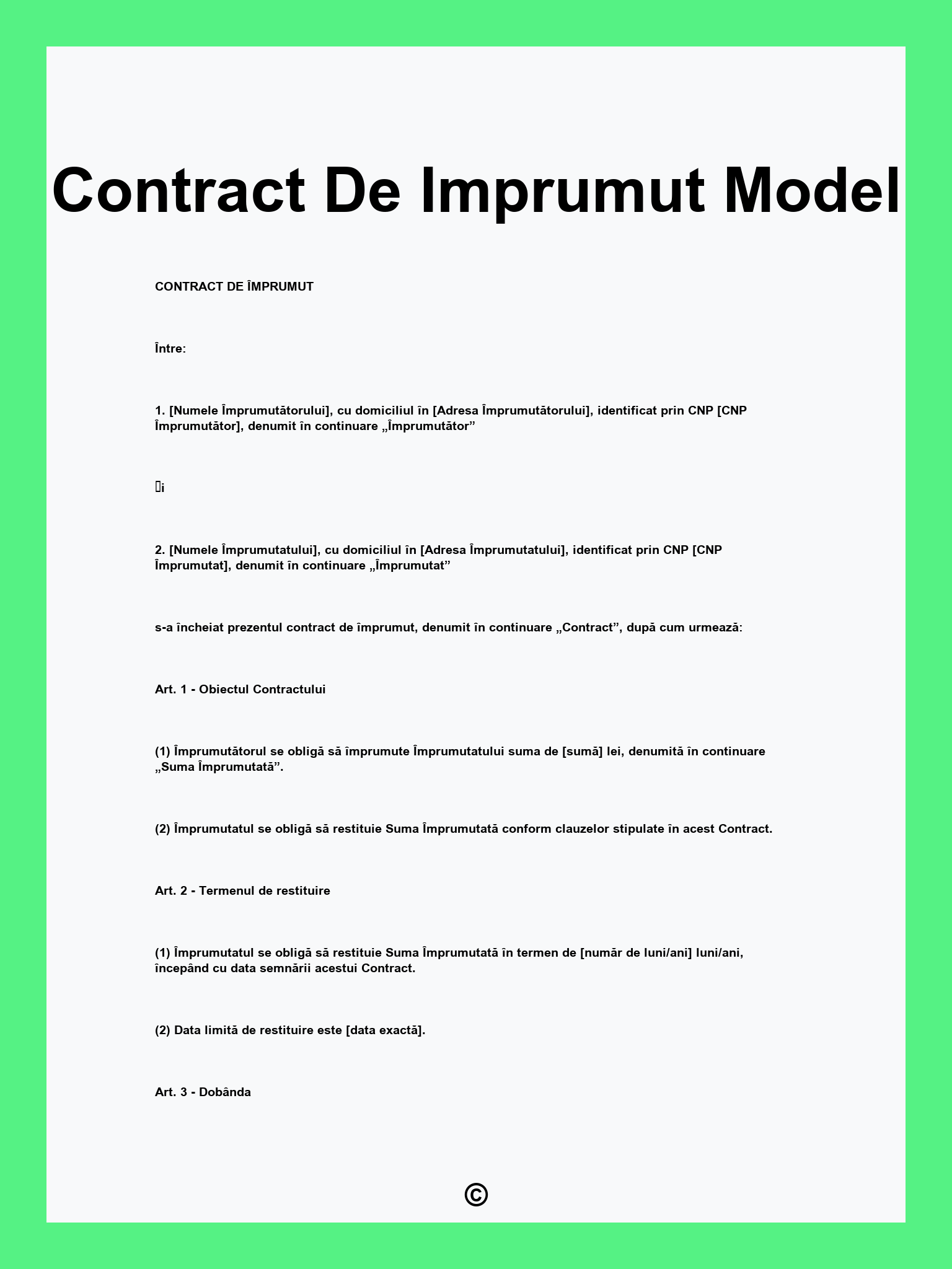 Contract De Imprumut Model