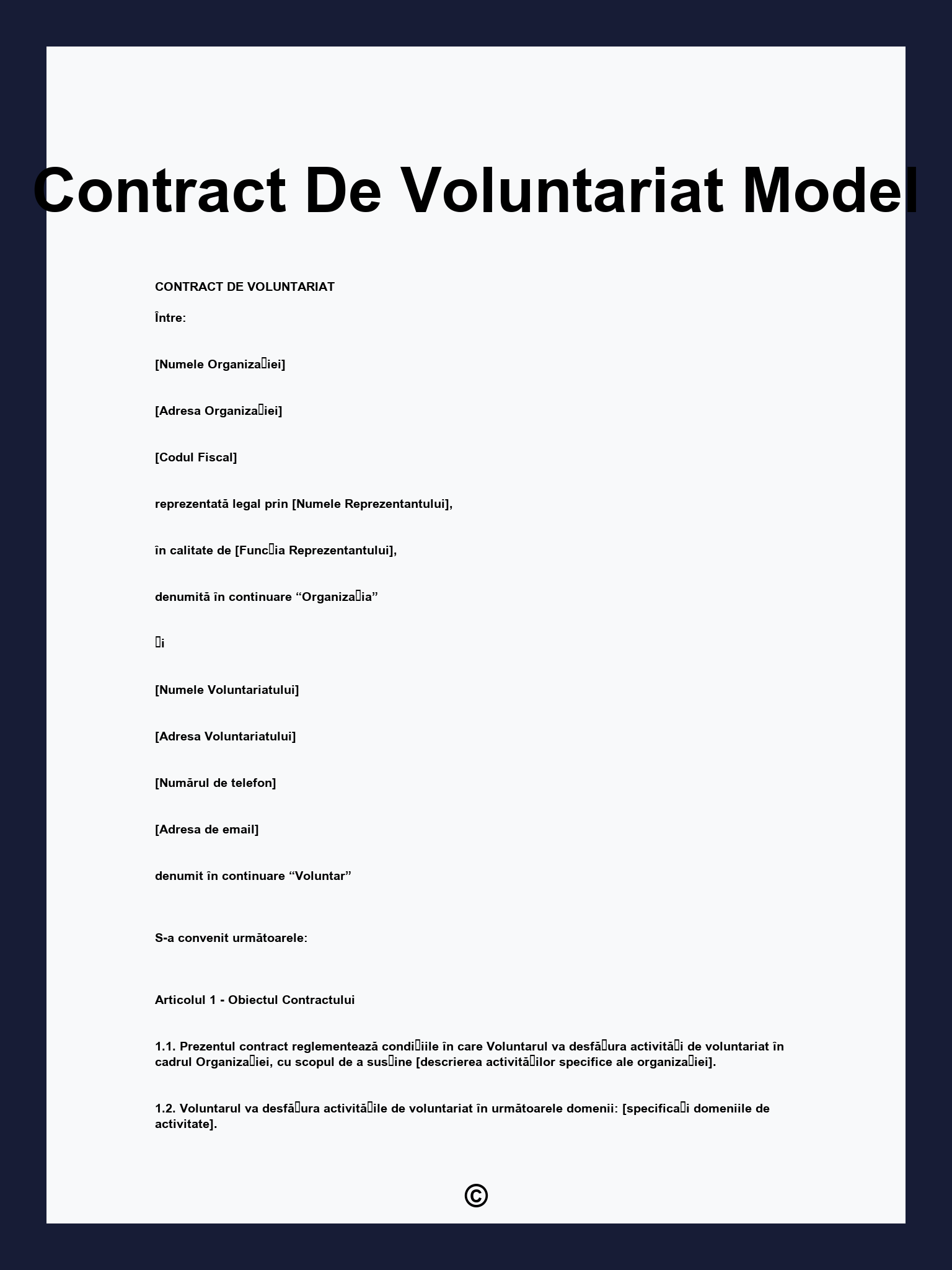 Contract De Voluntariat Model
