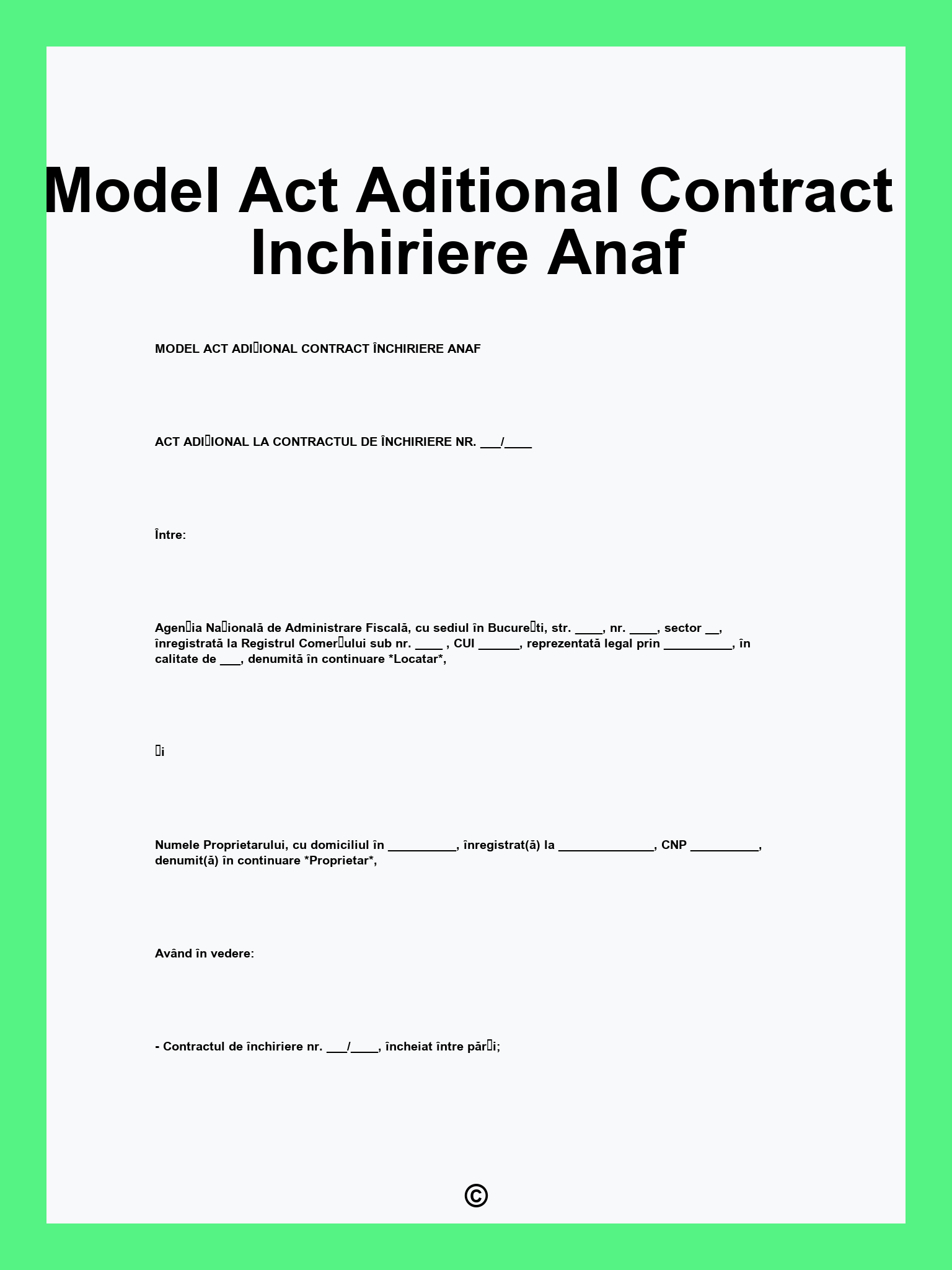 Model Act Aditional Contract Inchiriere Anaf