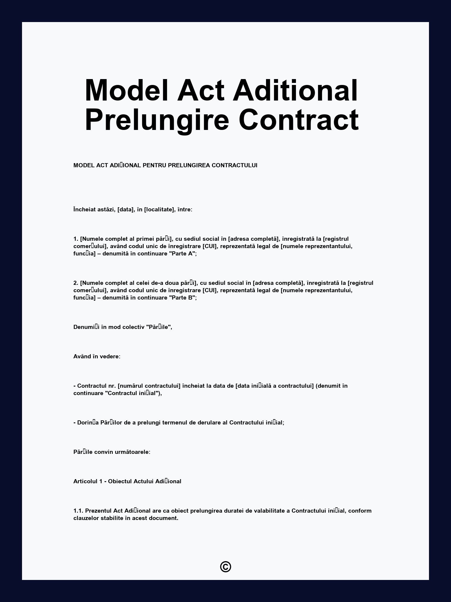 Model Act Aditional Prelungire Contract