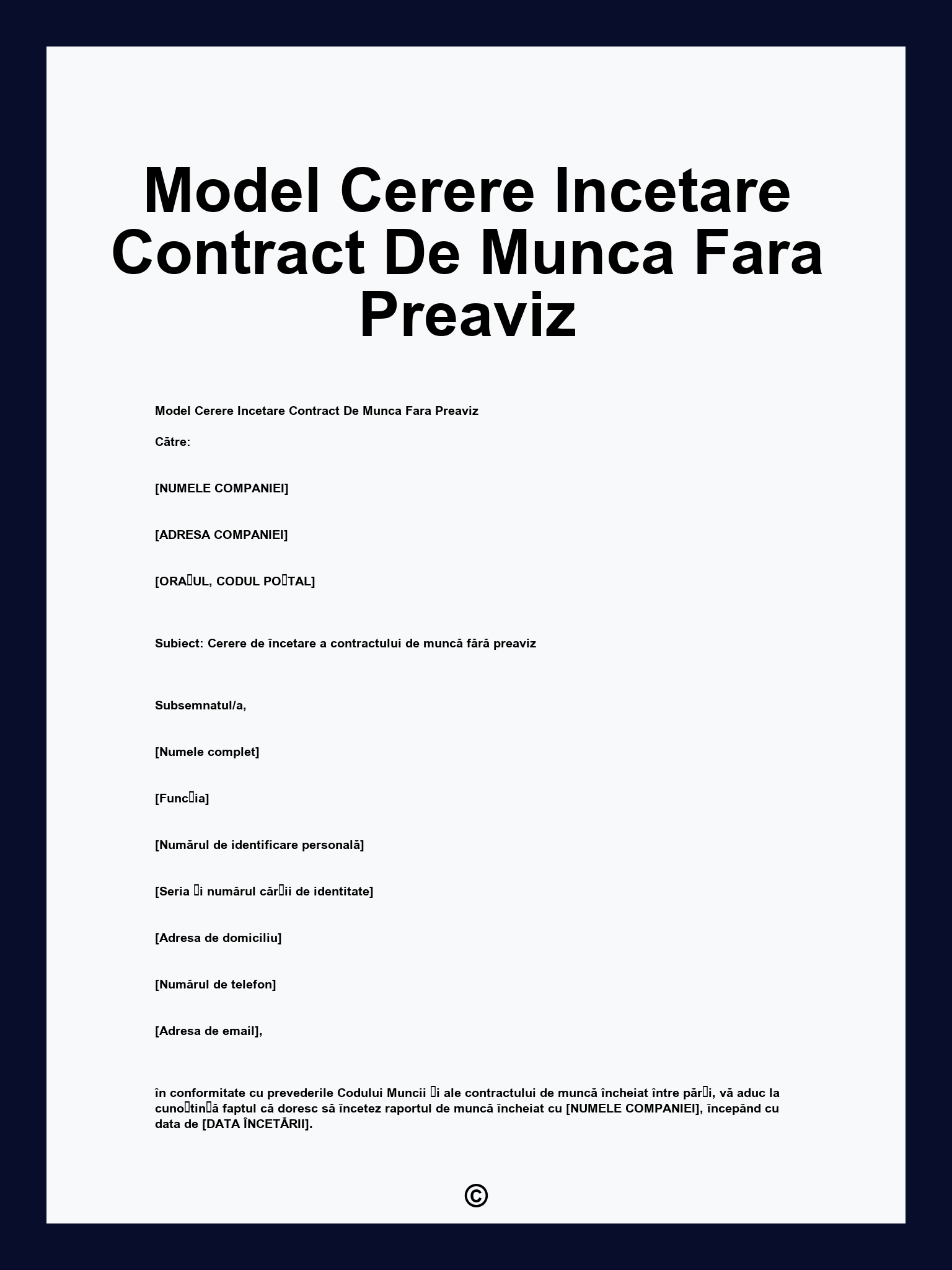 Model Cerere Incetare Contract De Munca Fara Preaviz
