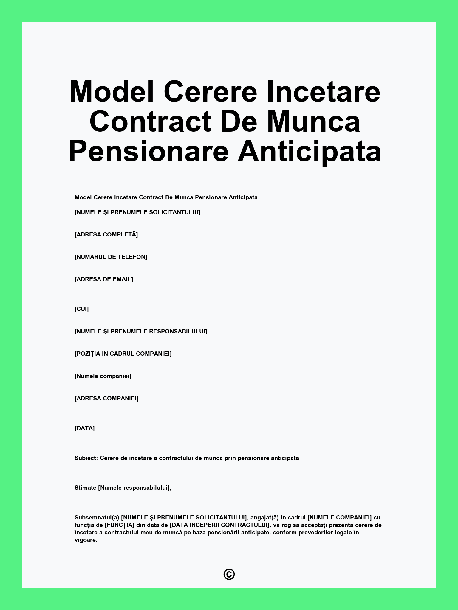 Model Cerere Incetare Contract De Munca Pensionare Anticipata