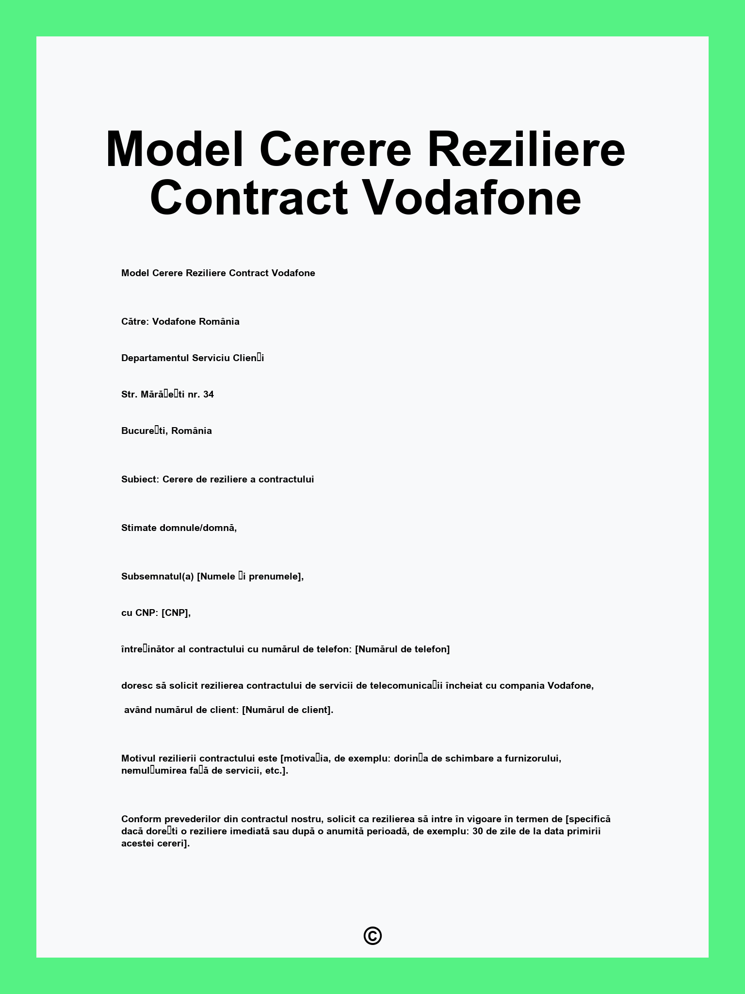 Model Cerere Reziliere Contract Vodafone