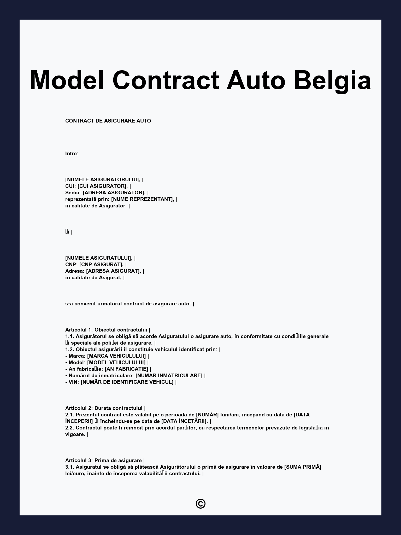 Model Contract Auto Belgia