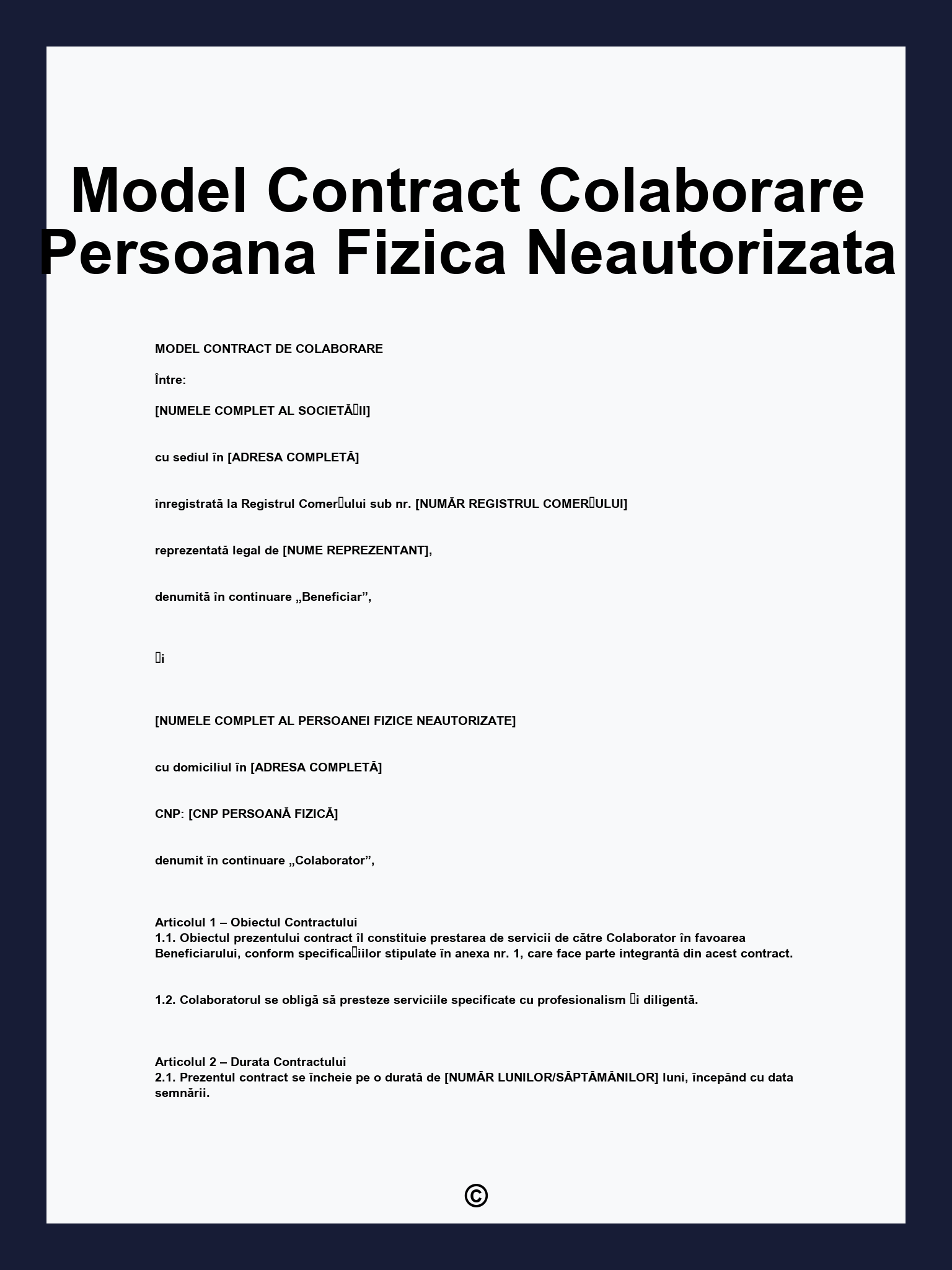 Model Contract Colaborare Persoana Fizica Neautorizata
