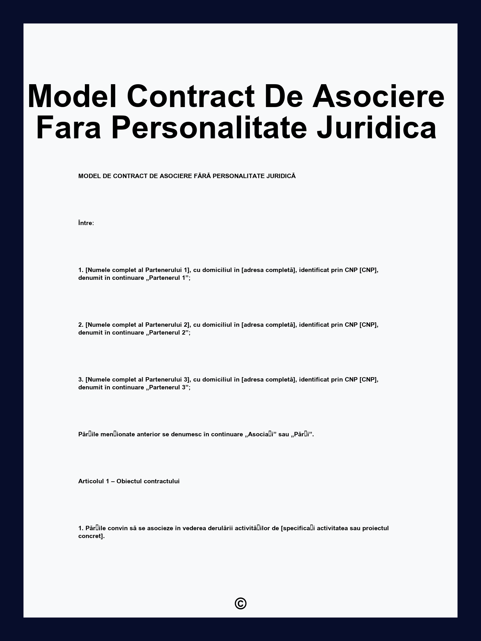 Model Contract De Asociere Fara Personalitate Juridica