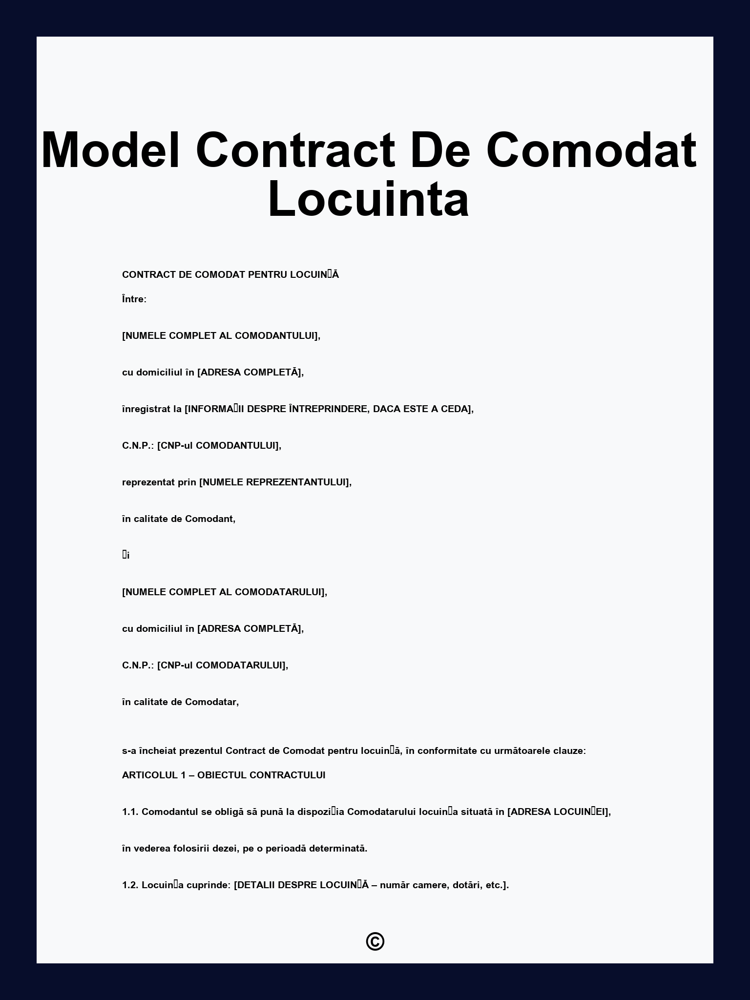 Model Contract De Comodat Locuinta