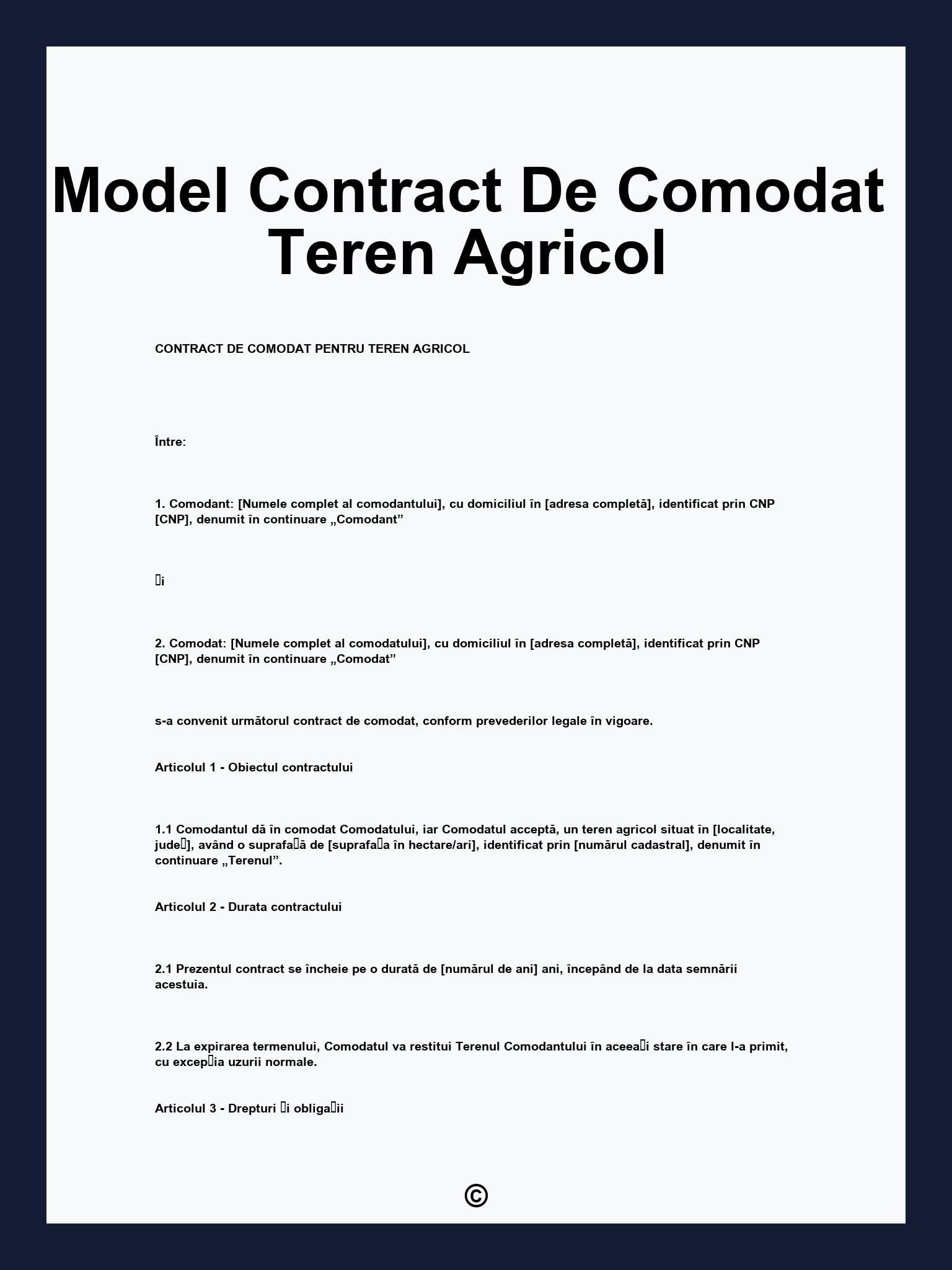 Model Contract De Comodat Teren Agricol
