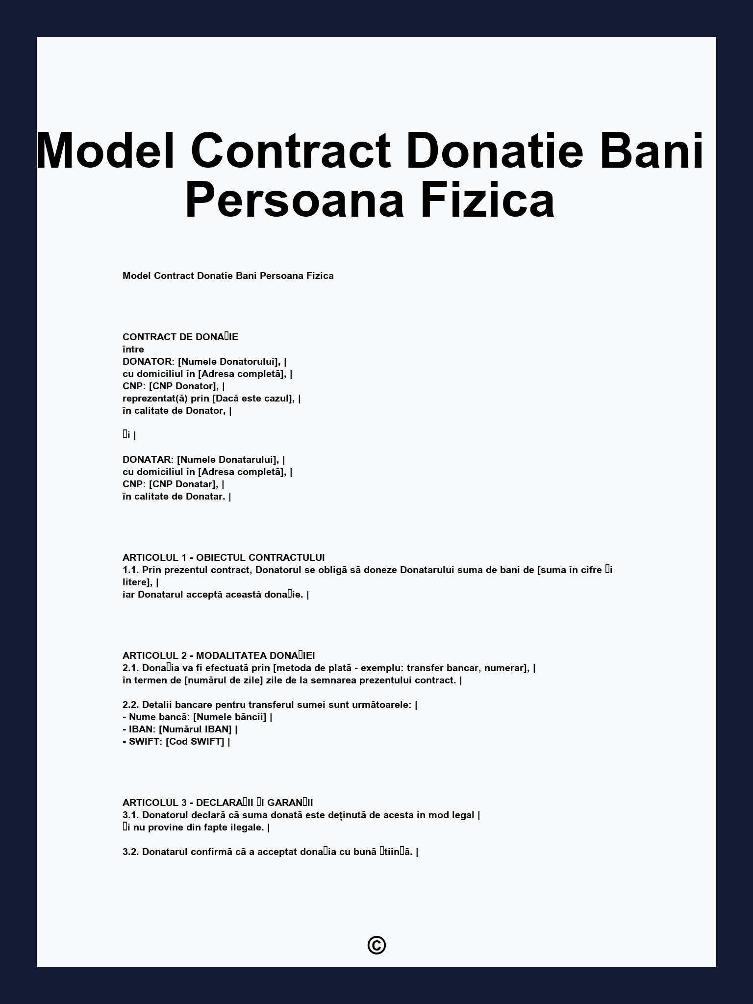 Model Contract Donatie Bani Persoana Fizica