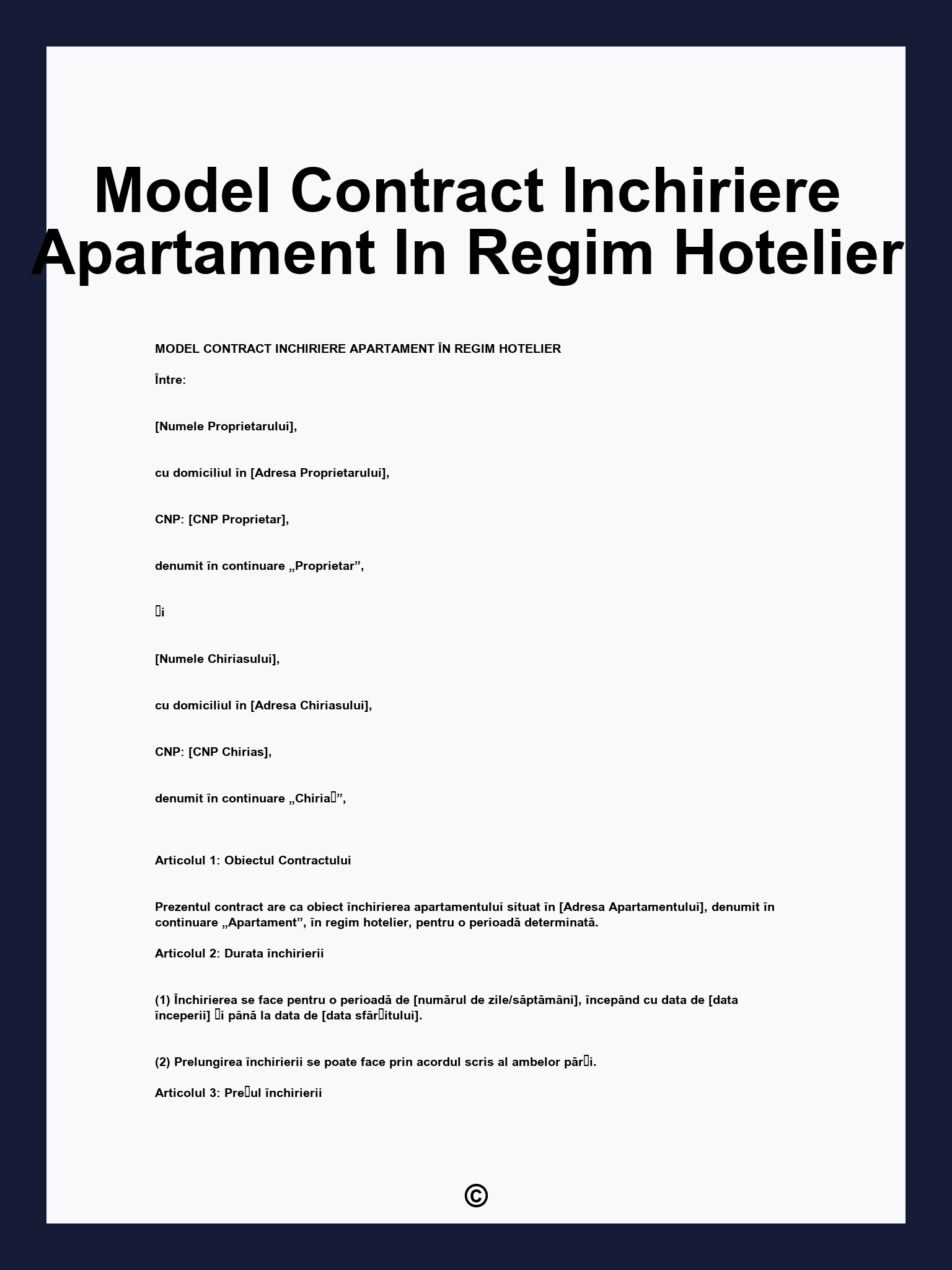 Model Contract Inchiriere Apartament In Regim Hotelier