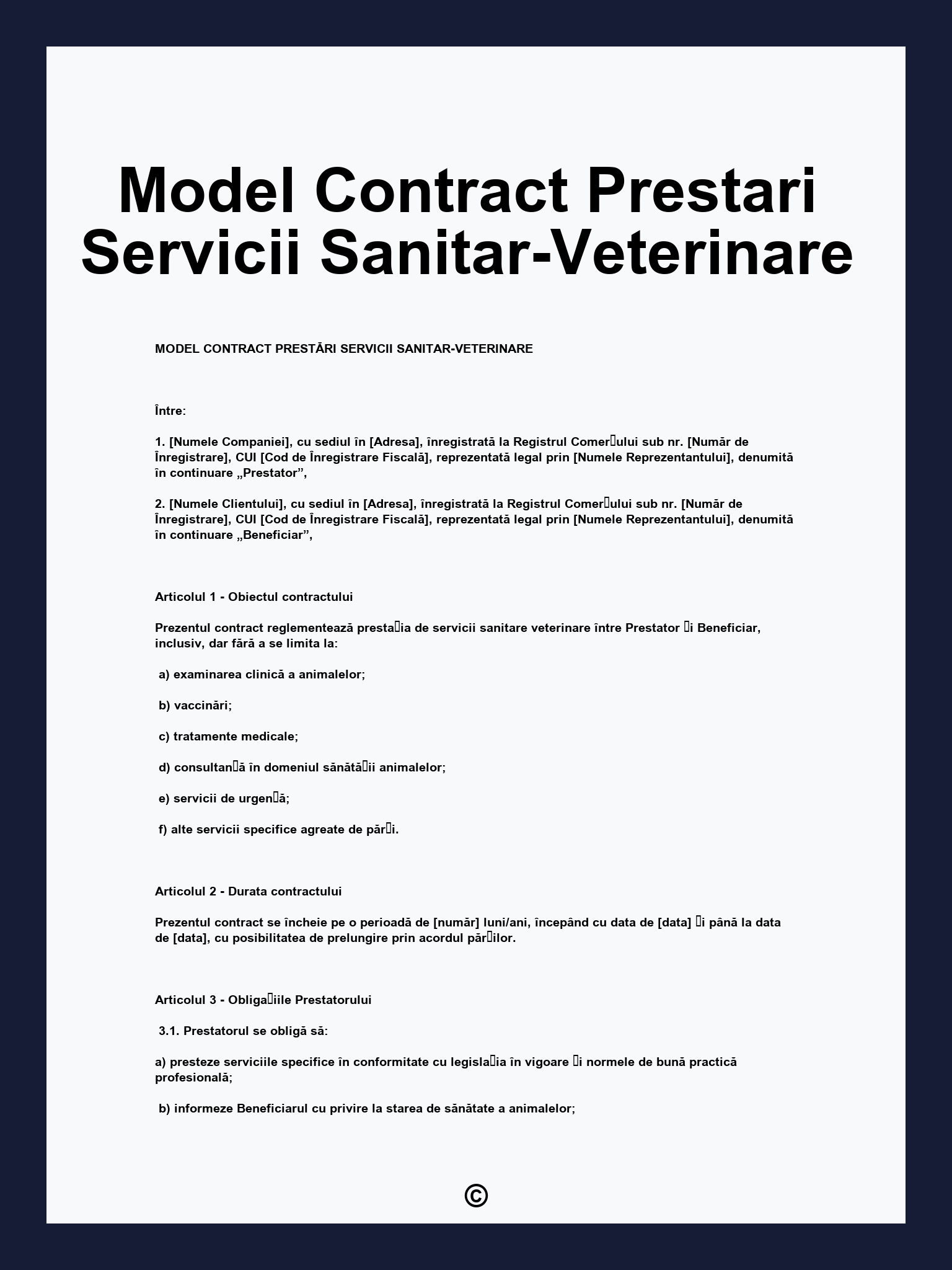 Model Contract Prestari Servicii Sanitar-Veterinare