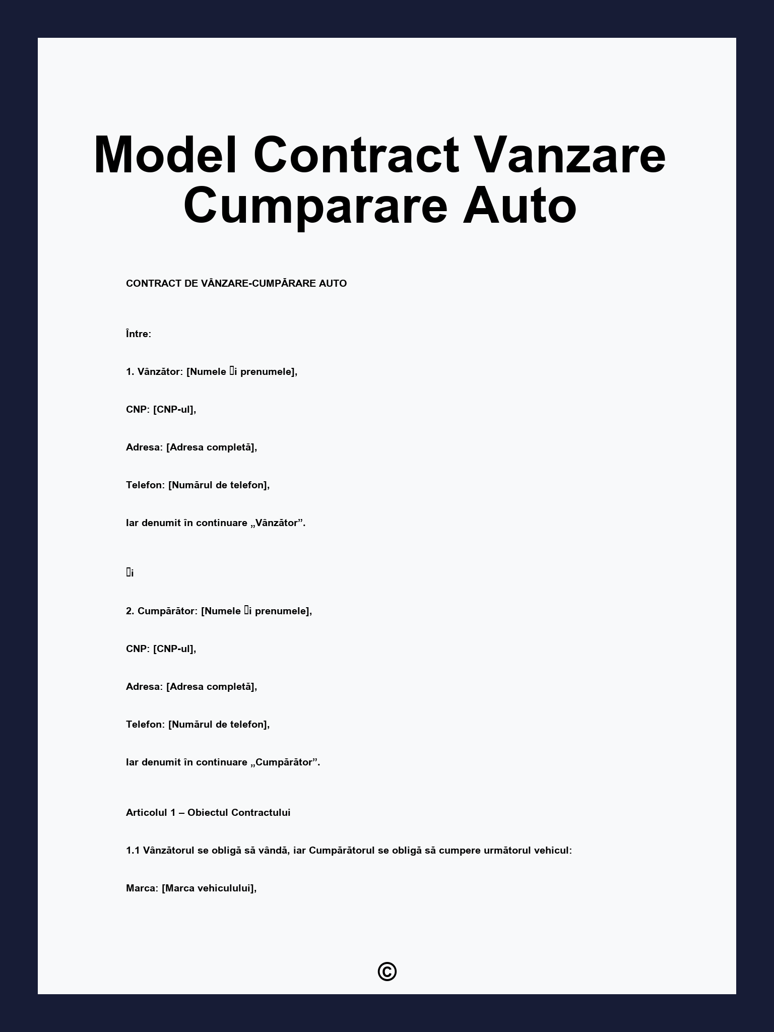 Model Contract Vanzare Cumparare Auto