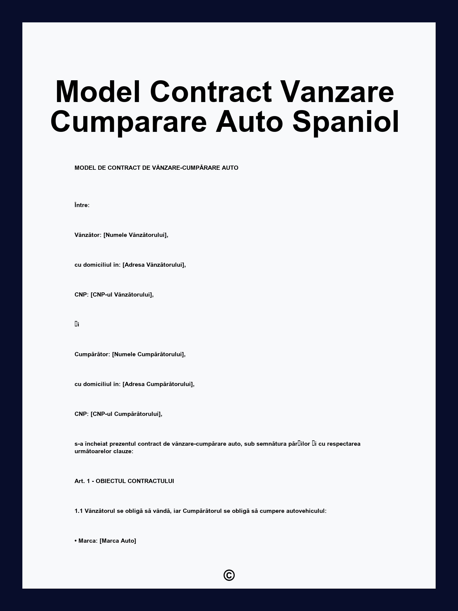 Model Contract Vanzare Cumparare Auto Spaniol
