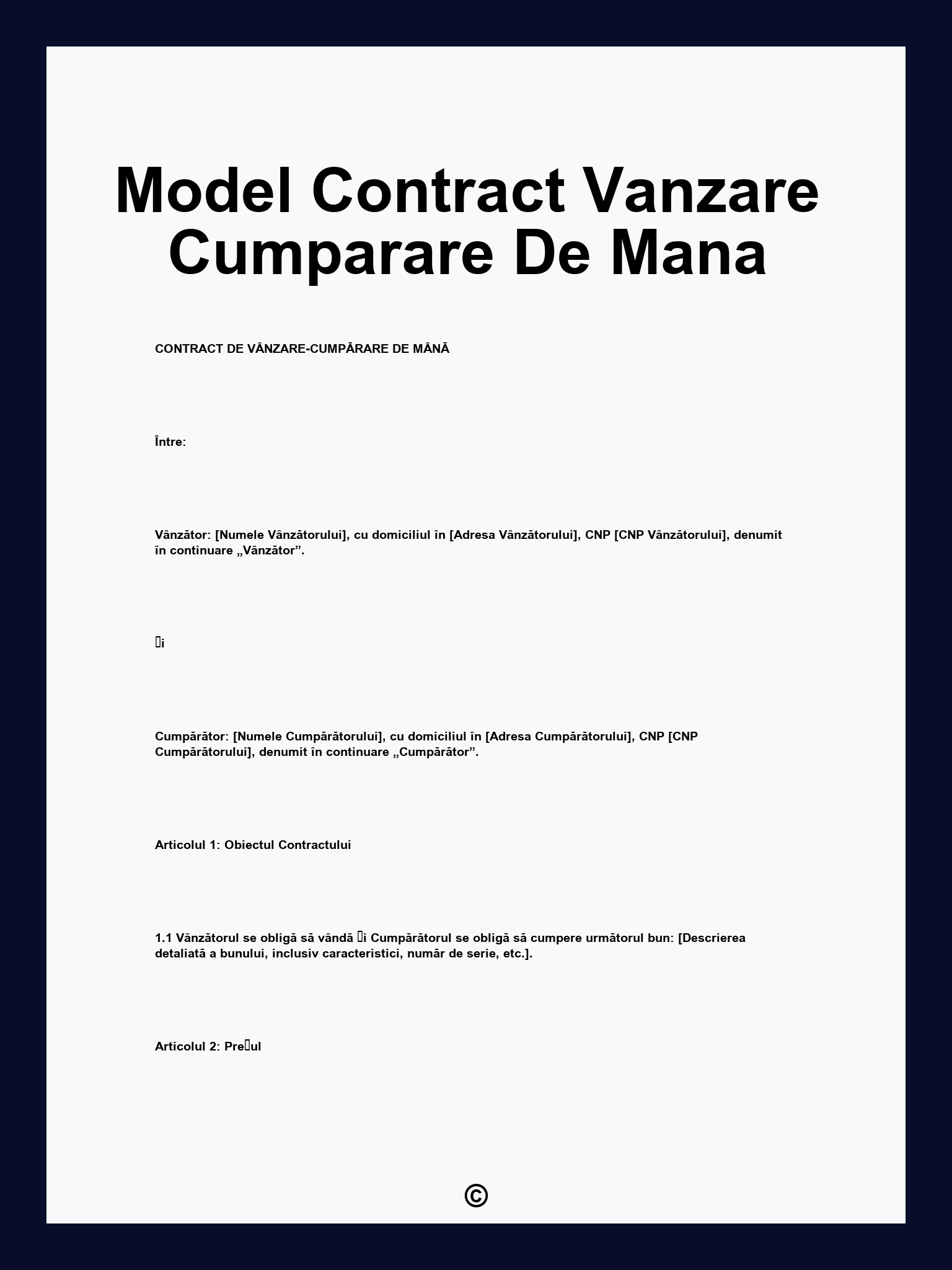 Model Contract Vanzare Cumparare De Mana