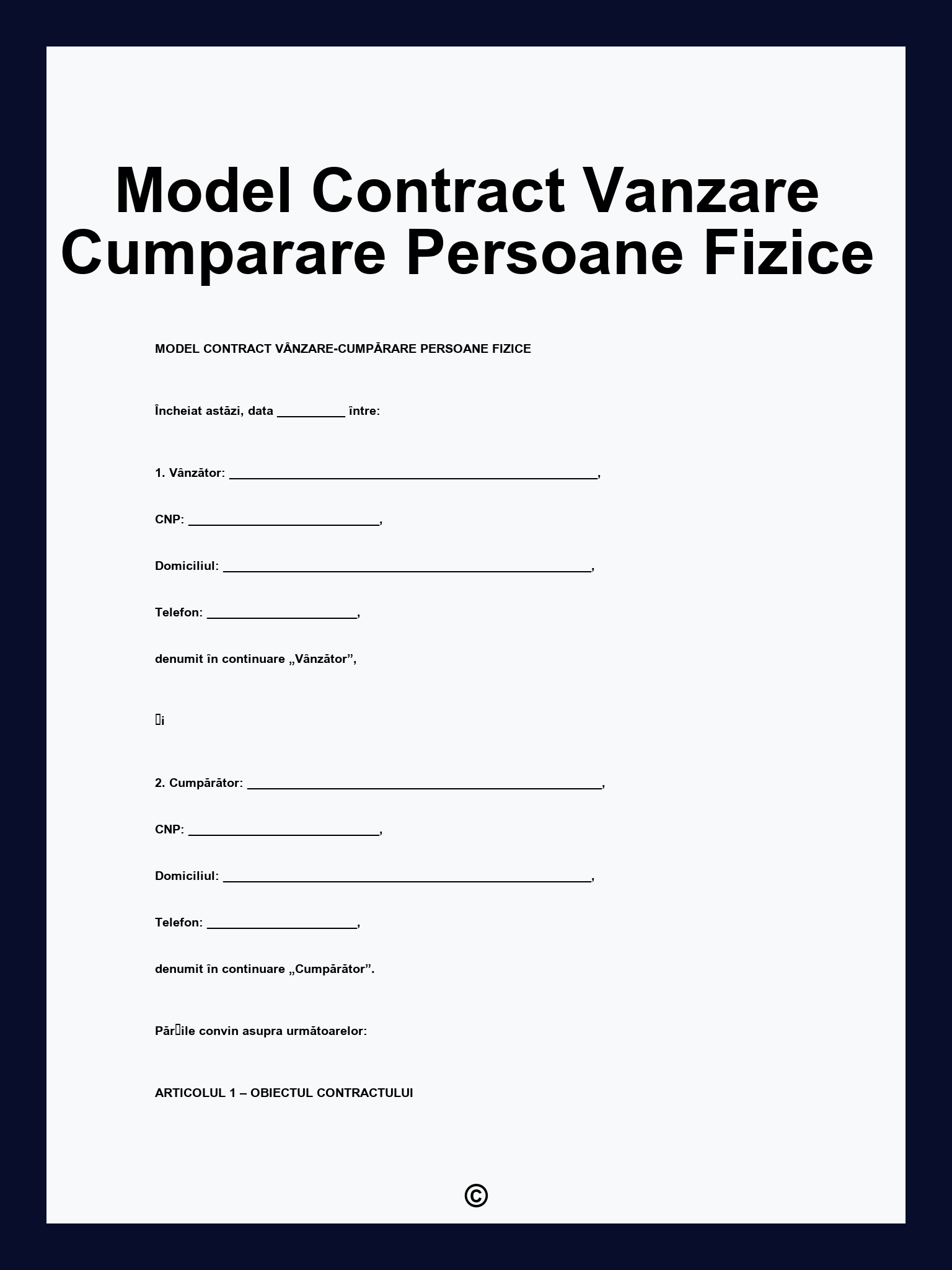 Model Contract Vanzare Cumparare Persoane Fizice
