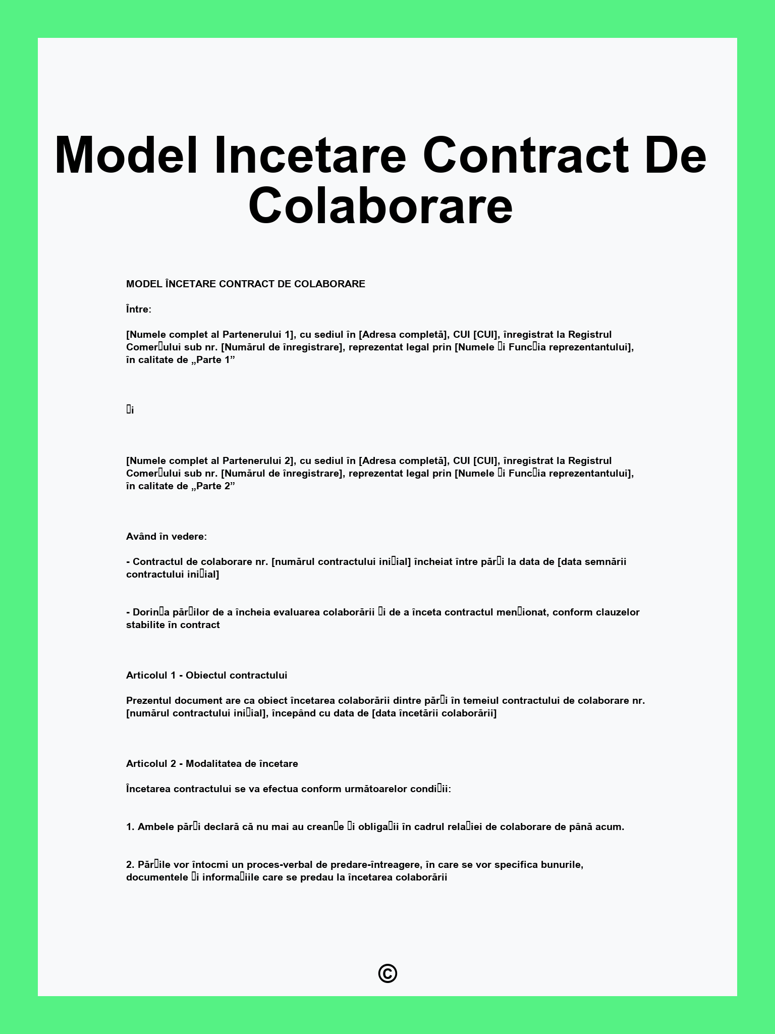 Model Incetare Contract De Colaborare